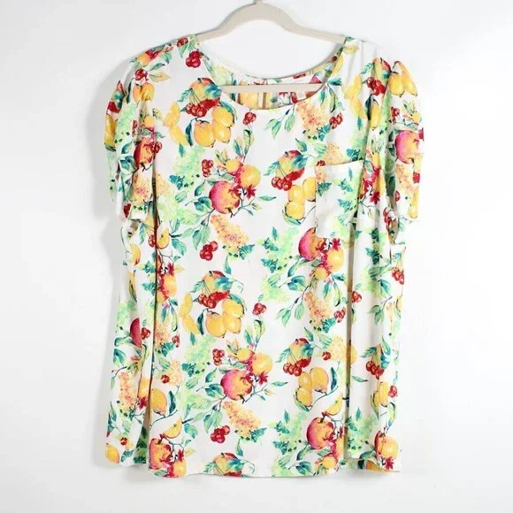 LC Lauren Conrad Blouse Top - 2X - Fruit Lemon Apple Cherry - Picture 2 of 6